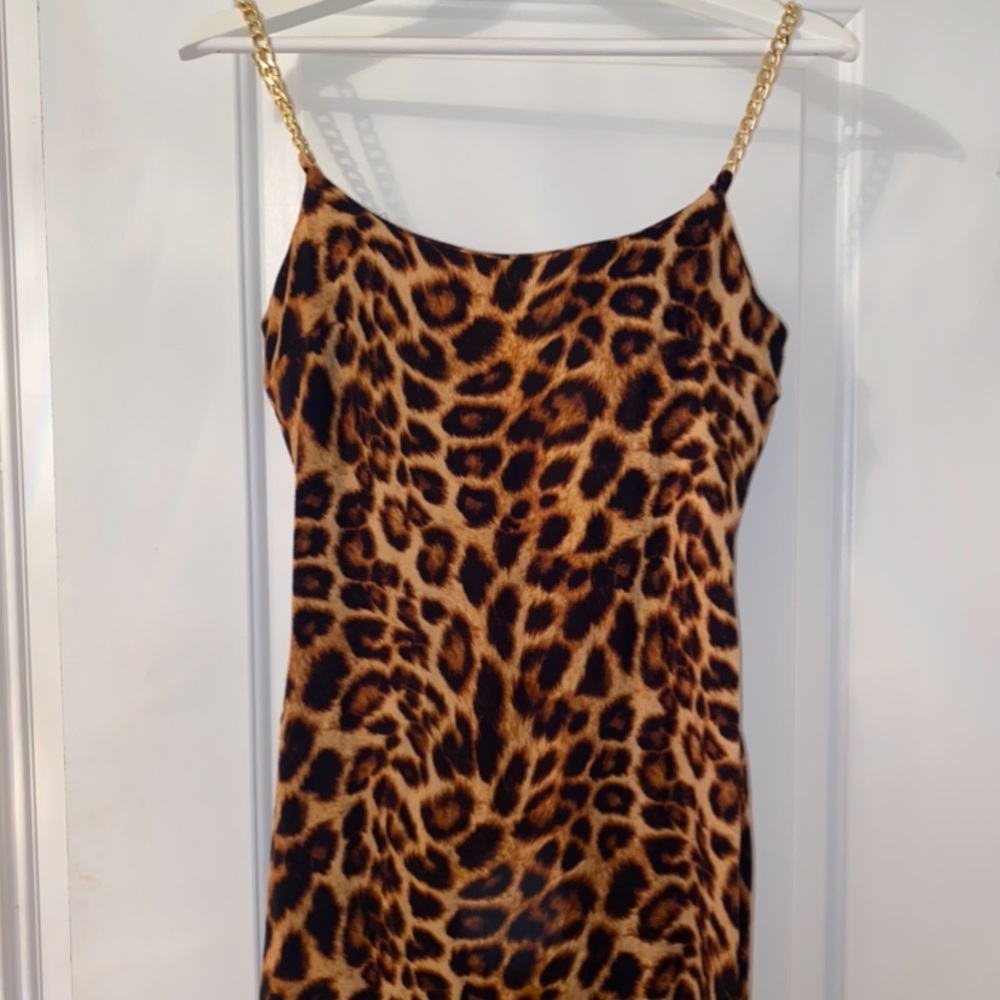 Chain strap leopard tank dress
